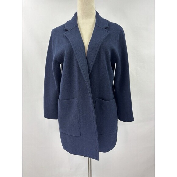 J Crew Sweater Blazer Navy Blue Small Pockets Swacket Swazer Stretch Knit Jacket - Picture 1 of 11